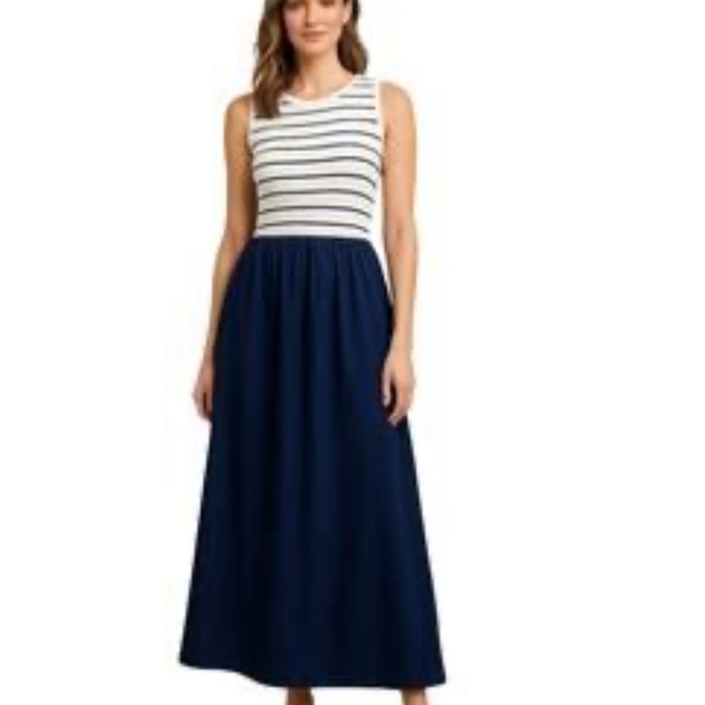 J. Crew Factory Navy and White Striped Midi Dress